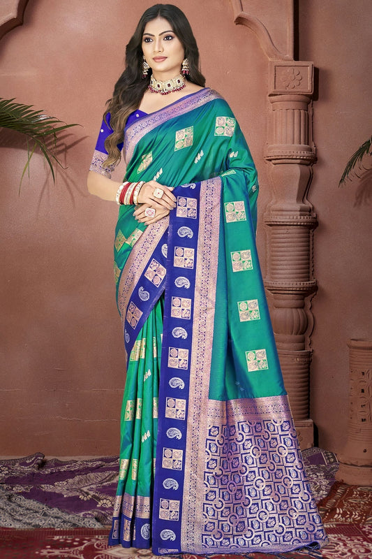 Teal Silk Woven Traditional Saree NCSD11010253