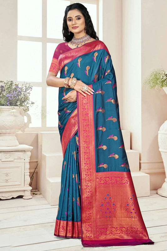 Teal Silk Woven Traditional Saree NCSD11010263