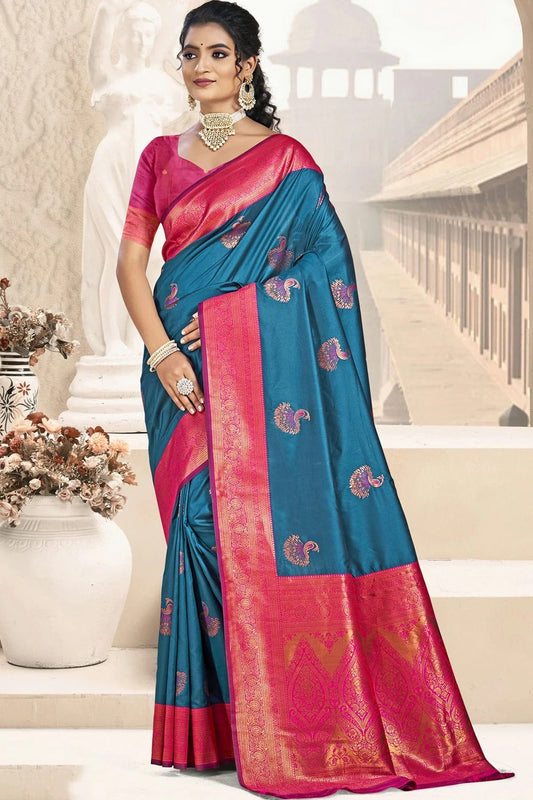 Teal Silk Woven Traditional Saree NCSD11010267