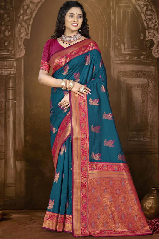 Teal Silk Woven Traditional Saree NCSD11010281