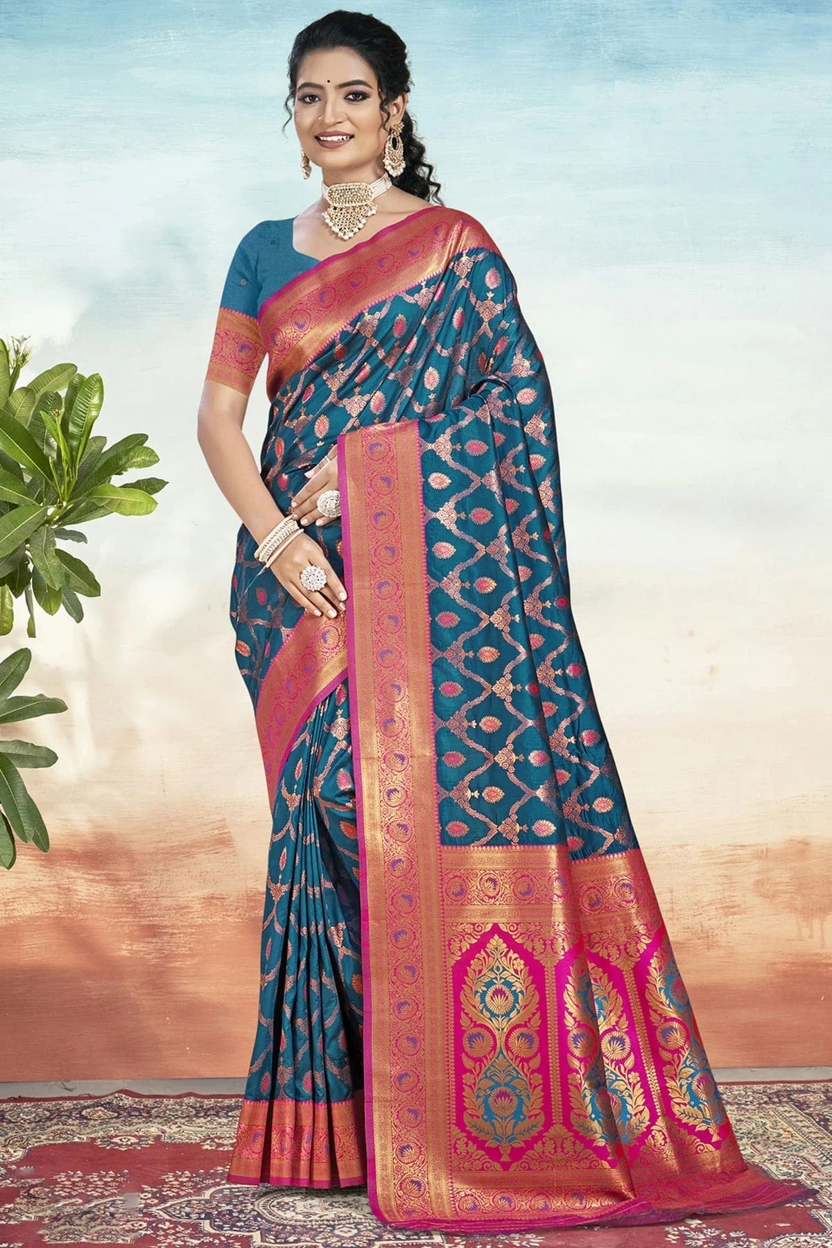 Teal Silk Woven Traditional Saree NCSD11010288