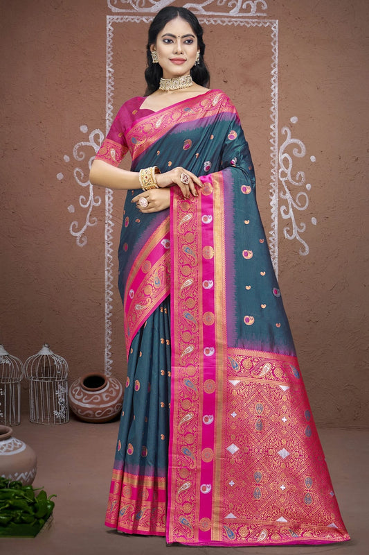 Teal Silk Woven Traditional Saree NCSD11010295