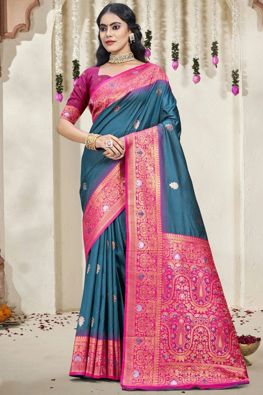 Teal Silk Woven Traditional Saree NCSD11010304