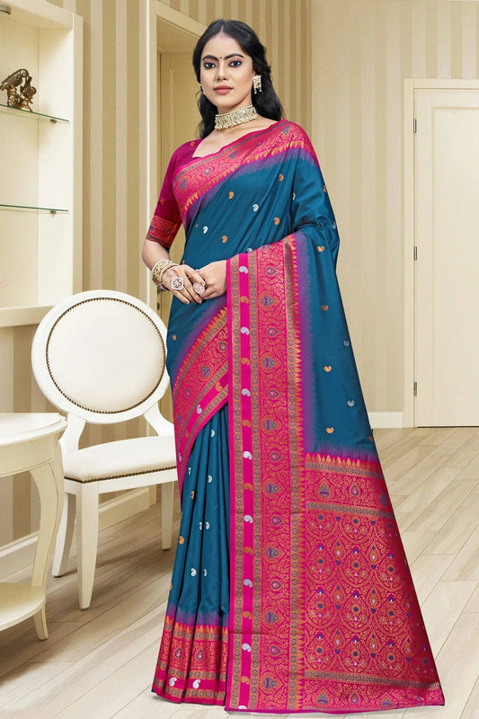 Teal Silk Woven Traditional Saree NCSD11010308
