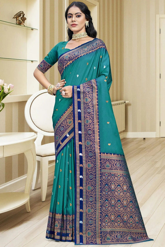 Teal Silk Woven Traditional Saree NCSD11010314