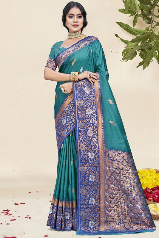 Teal Silk Woven Traditional Saree NCSD11010319