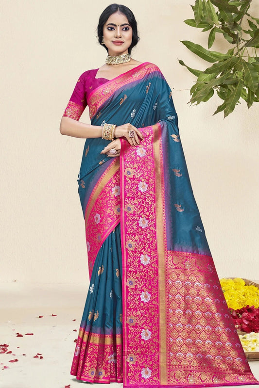 Teal Silk Woven Traditional Saree NCSD11010322