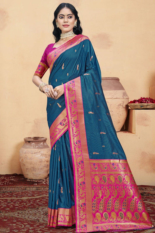 Teal Silk Woven Traditional Saree NCSD11010326