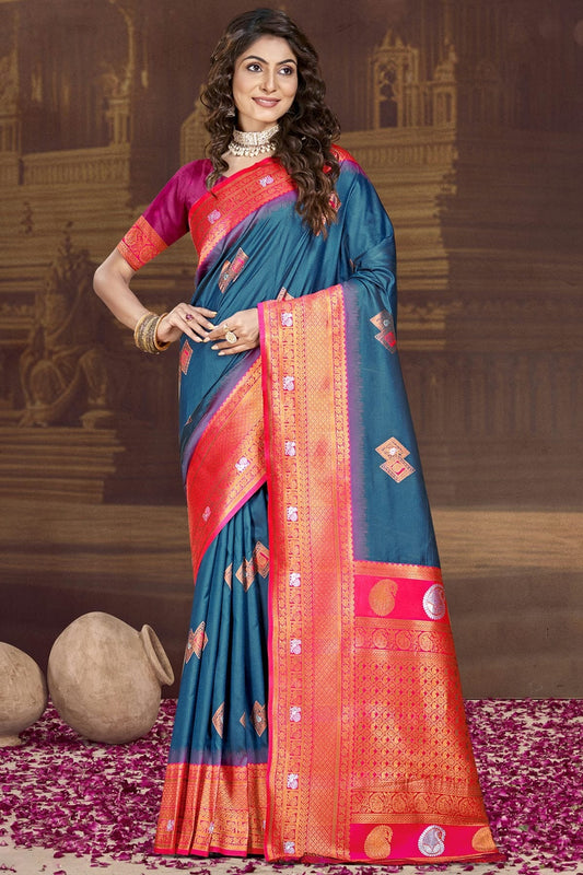 Teal Silk Woven Traditional Saree NCSD11010333