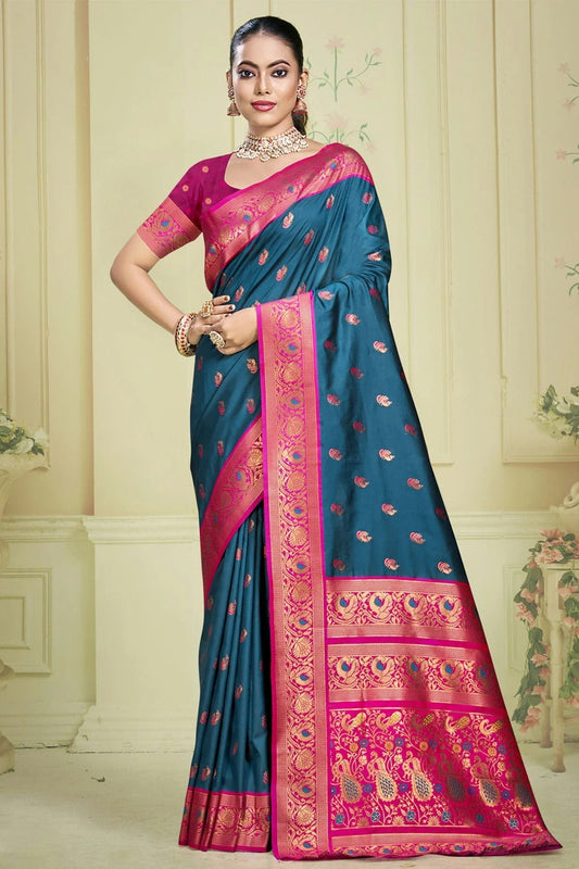 Teal Silk Woven Traditional Saree NCSD11010371