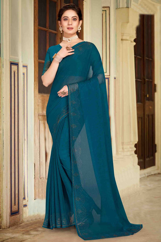 Teal Simmer Chiffon Designer Saree NCSD11210886