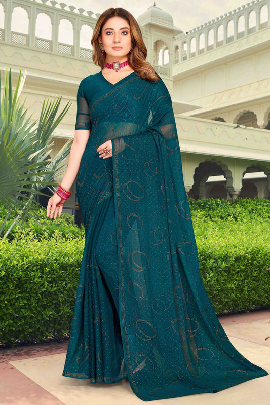 Teal Simmer Chiffon Designer Saree NCSD11210938