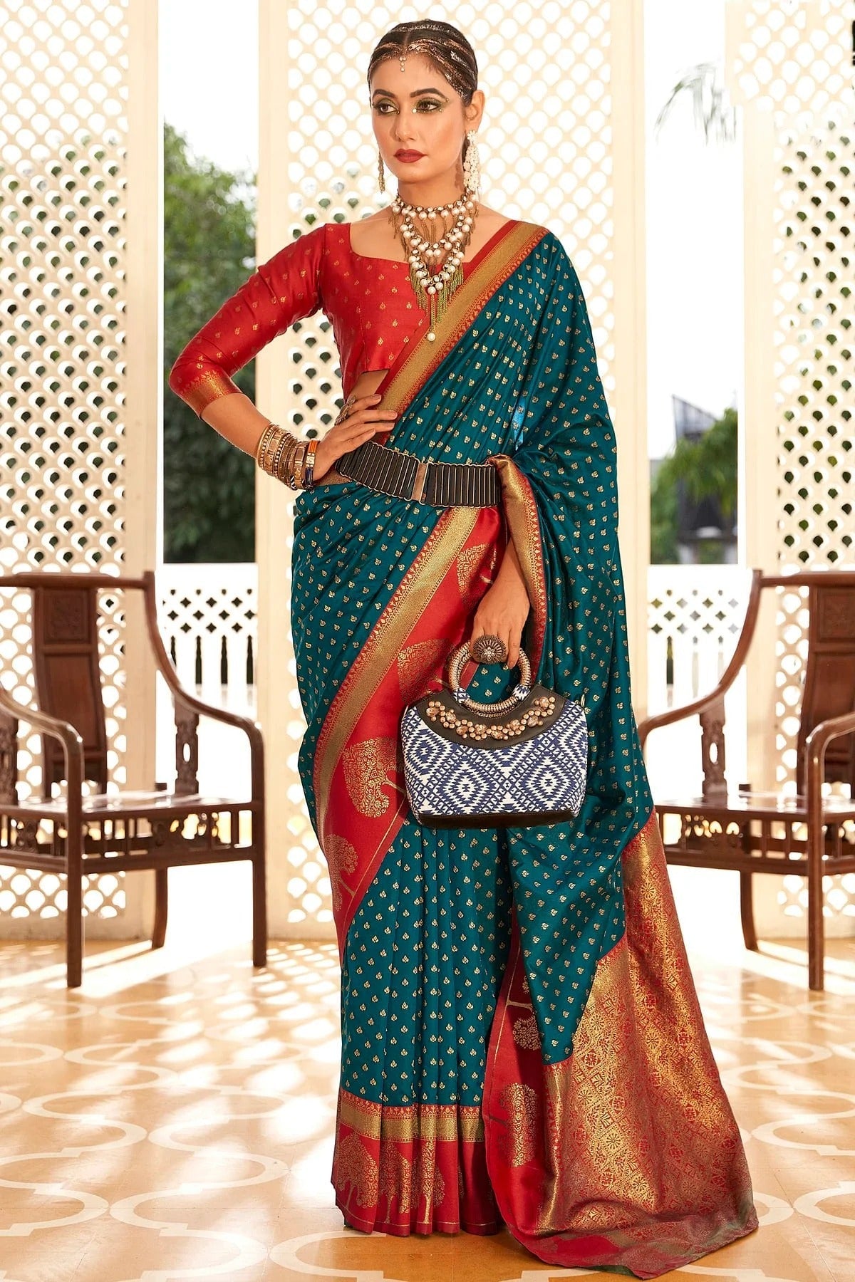 Teal Soft Banarasi Silk Woven Saree NCSD12910153