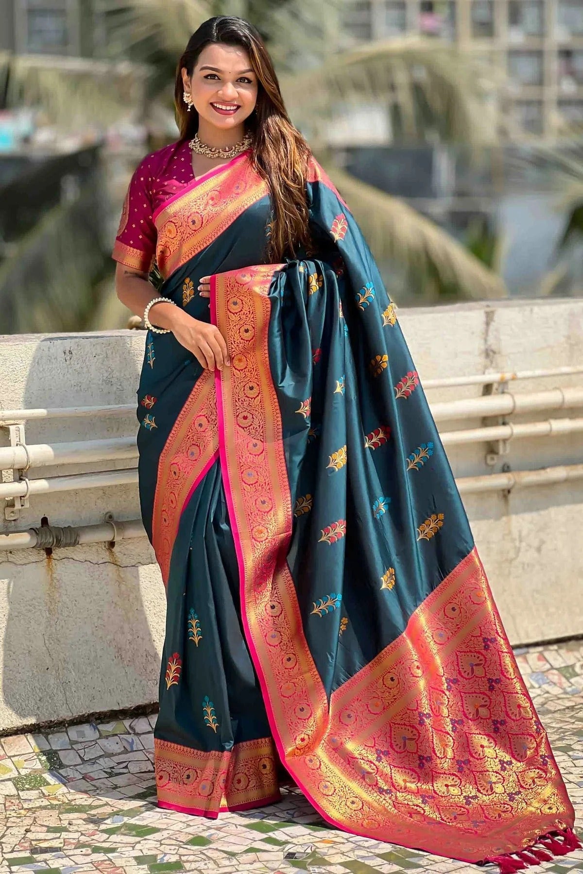 Teal Soft Silk Meenakari Traditional Saree NCSD11110422