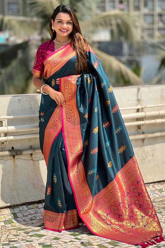 Teal Soft Silk Meenakari Traditional Saree NCSD11110422
