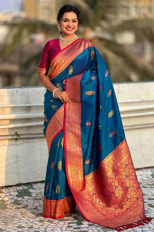 Teal Soft Silk Meenakari Traditional Saree NCSD11110424