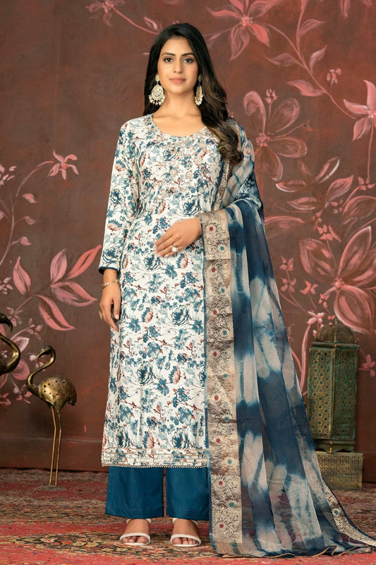 Teal Unstitched Jam Cotton Straight Suit NCUS11610128