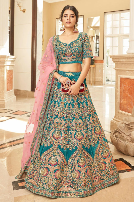Teal Velvet Lehenga Choli NCLC10110133