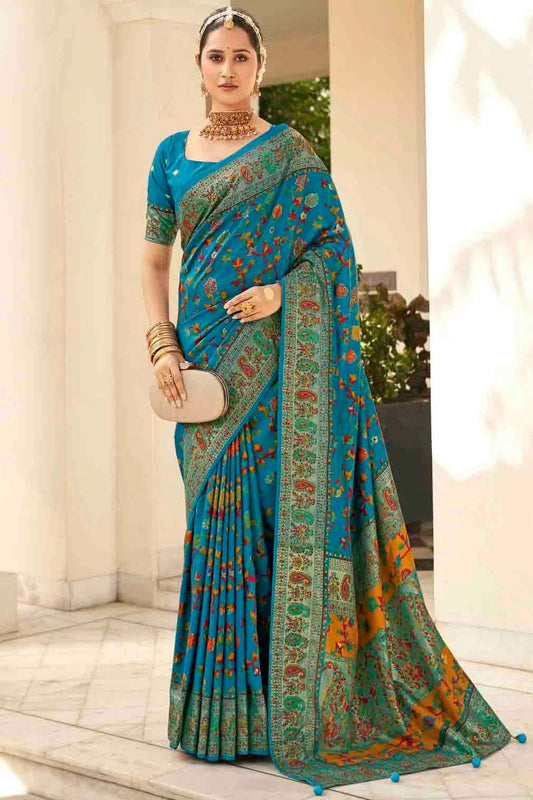 Teal Velvet Tussar Silk Floral Printed Traditional Sarees  NCSD11110252