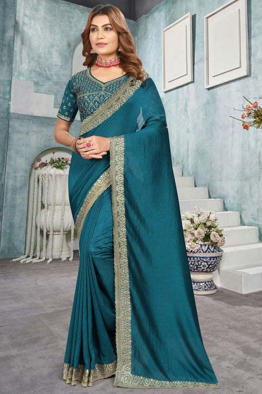 Teal Vichitra Bloming Designer Saree NCSD10910126