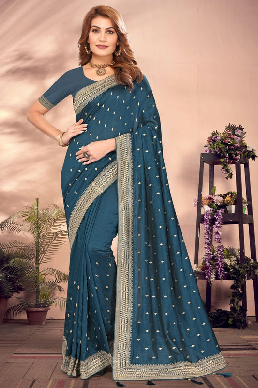 Teal Vichitra Bloming Designer Saree NCSD10910184