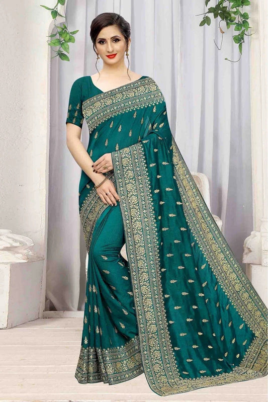 Teal Vichitra Silk Designer Saree NCSD10910510