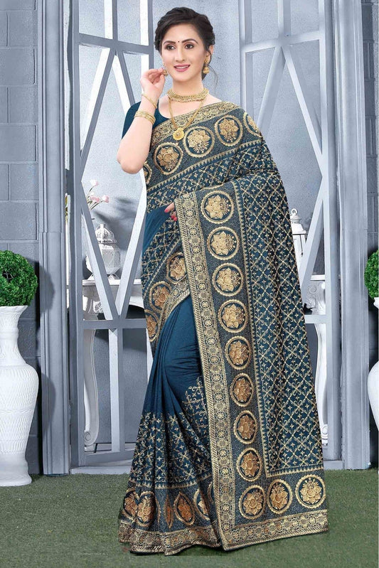 Teal Vichitra Silk Designer Saree NCSD10910565