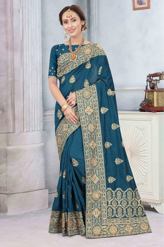 Teal Vichitra Silk Designer Saree NCSD10910569