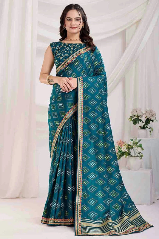 Teal Vichitra Silk Designer Saree NCSD11110947