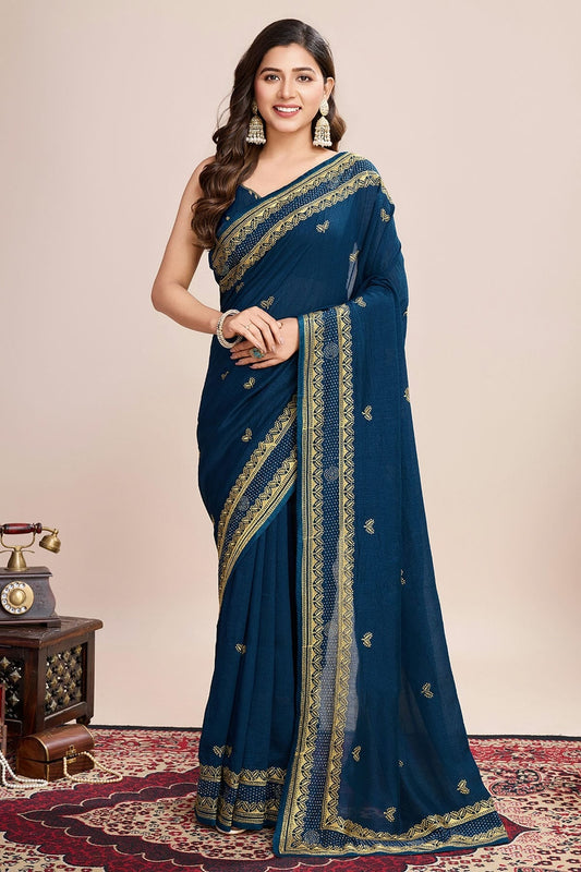 Teal Vichitra Silk Designer Saree NCSD11111730