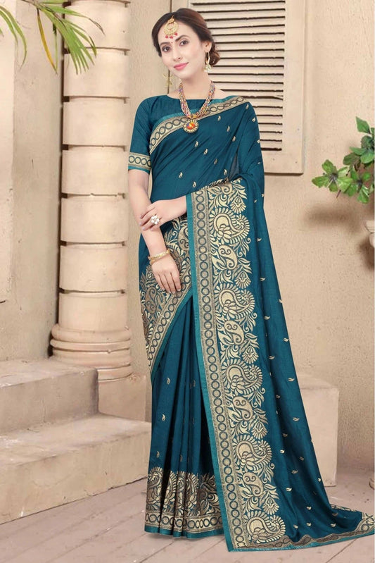 Teal Vichitra Silk Designer Saree NCSD11210730