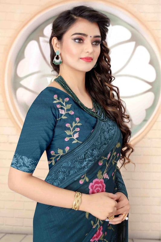 Teal Vichitra Silk Designer Saree NCSD11210763