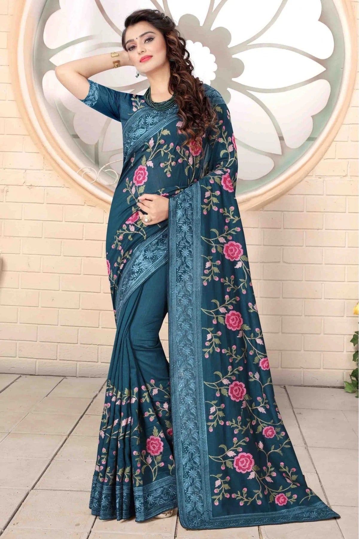 Teal Vichitra Silk Designer Saree NCSD11210763