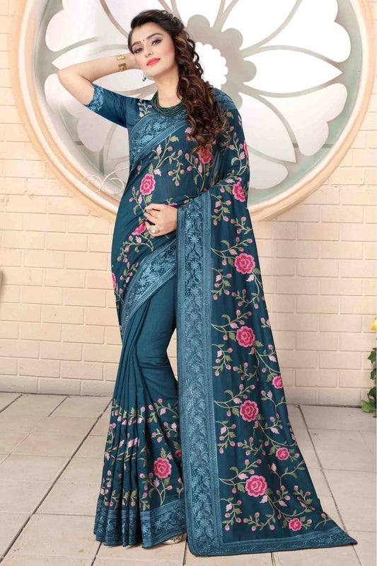 Teal Vichitra Silk Designer Saree NCSD11210763