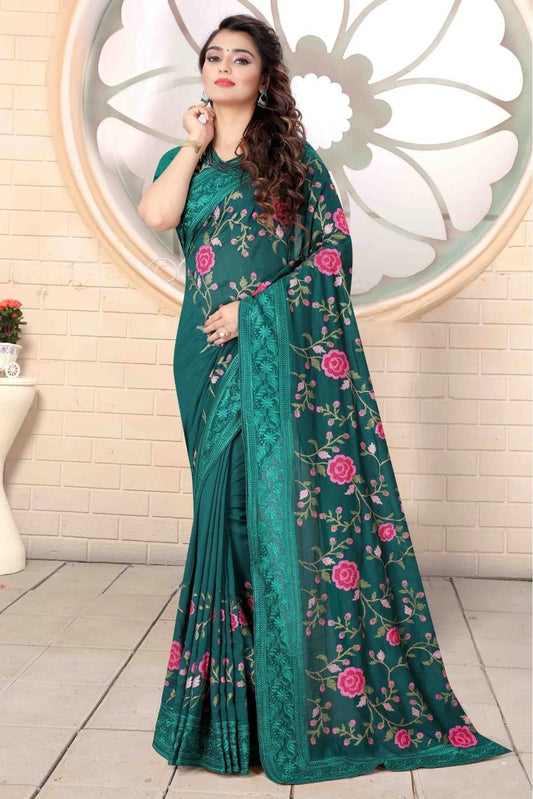 Teal Vichitra Silk Designer Saree NCSD11210766