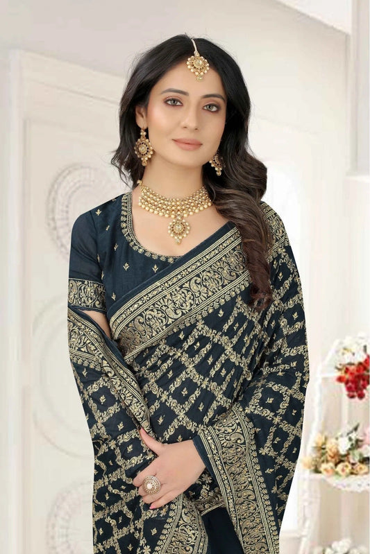 Teal Vichitra Silk Embroidery Saree NCSD11210861