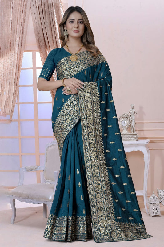 Teal Vichitra Silk Saree NCSD10910321