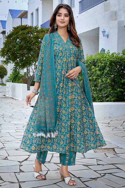 Teal Viscose Stitched Suit NCSS11110645