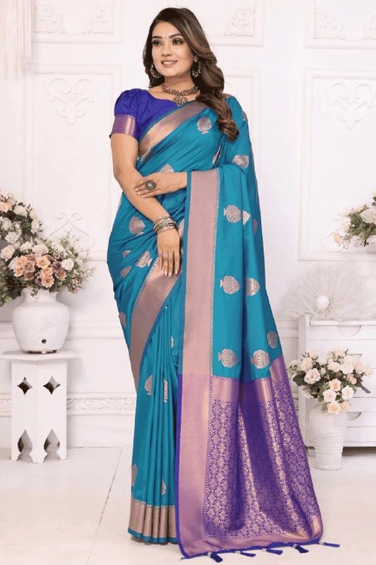 Teal Woven Lichi Soft Silk Traditional Saree NCSD12510122