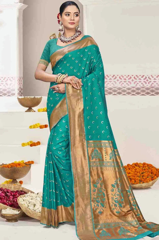 Teal Woven Silk Traditional Saree NCSD11010107