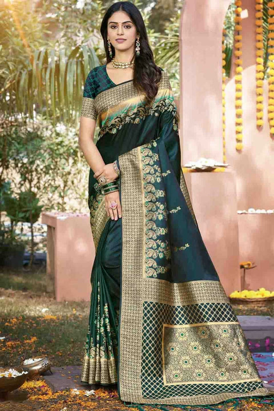 Teal Woven Silk Traditional Saree NCSD11010116