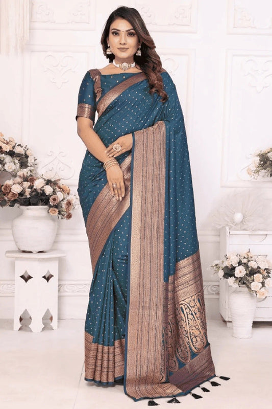Teal Woven Soft Silk Traditional Saree NCSD12510149