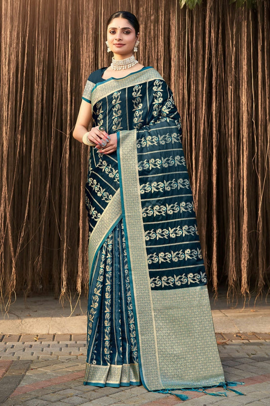 Teal Woven Stain Silk Saree NCSD11010503