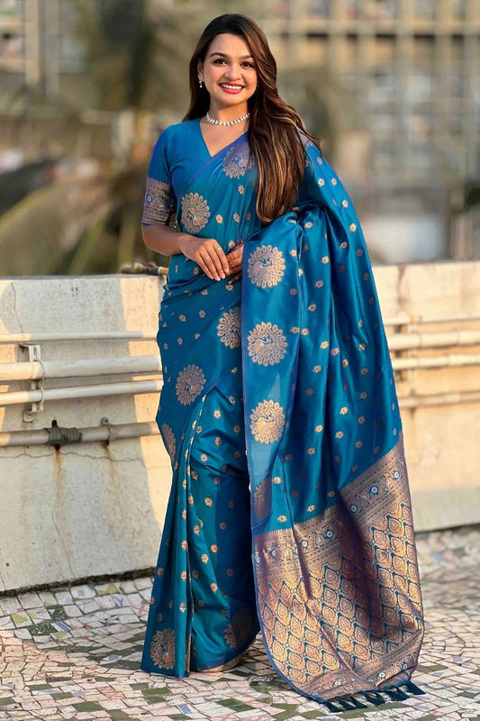 Teal Zari Moonga Silk Traditional Sarees  NCSD11110631