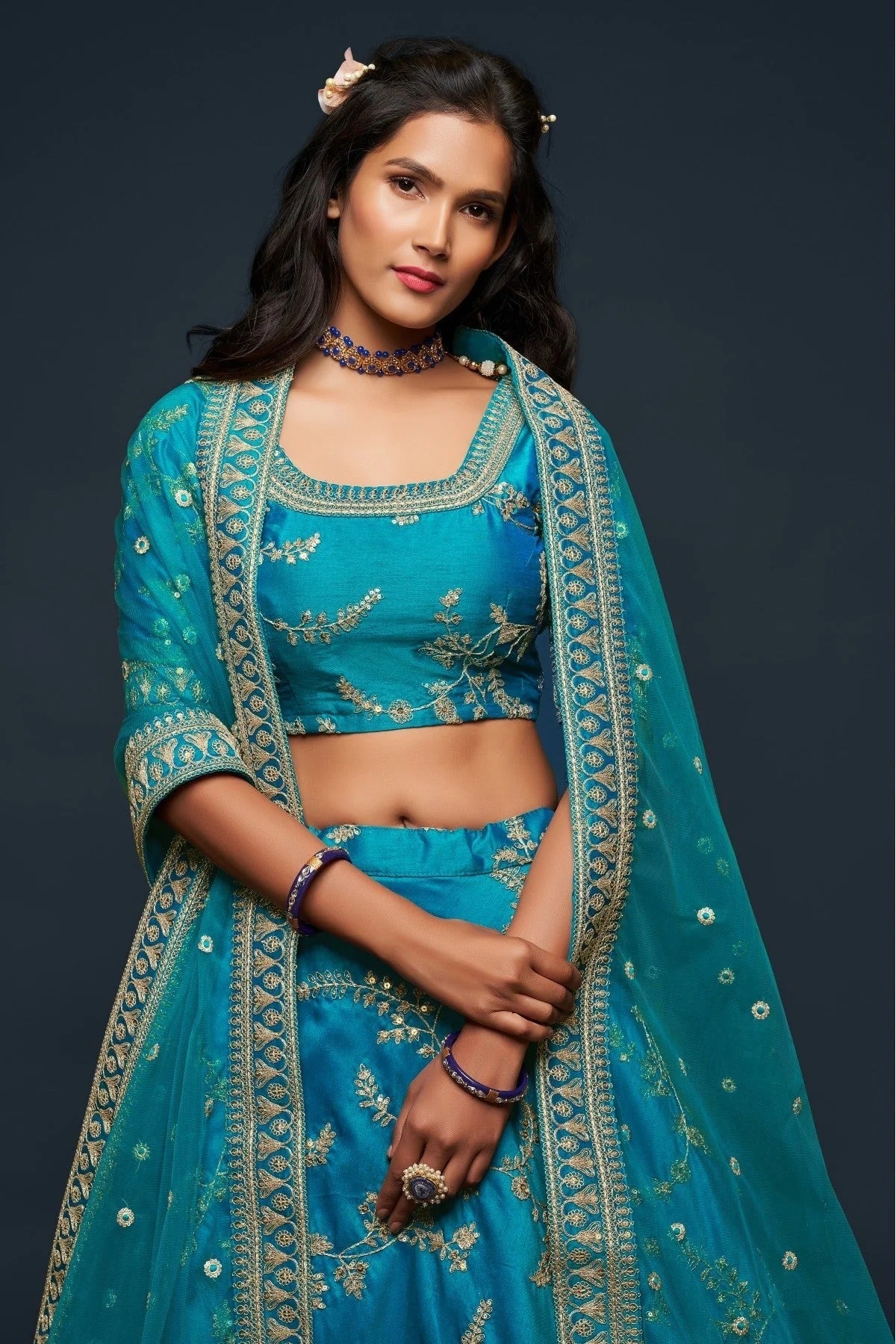 Teal and Blue Art Silk Lehenga Choli NCLC10110344