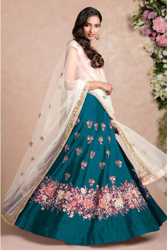 Teal and Blue Banglori Silk Lehenga Choli NCLC10110251-10