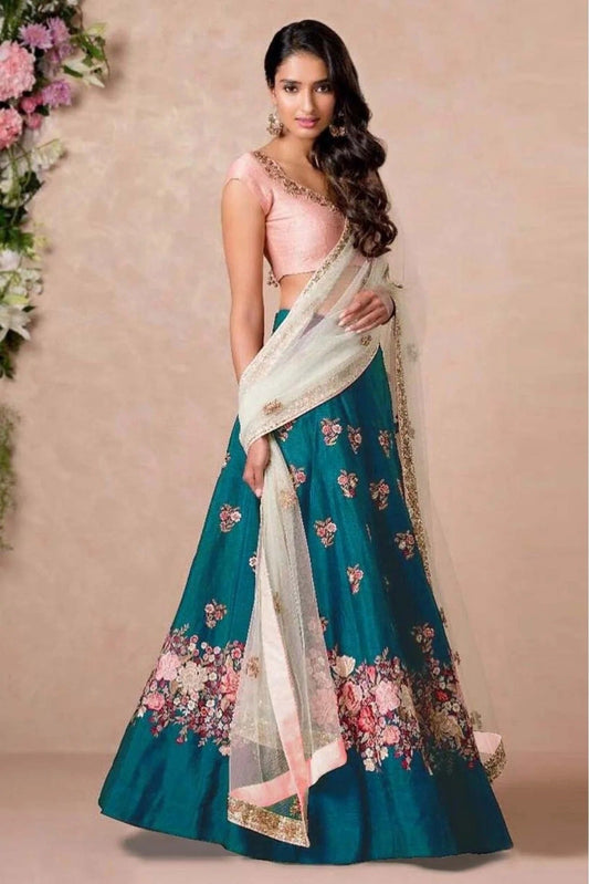 Teal and Blue Banglori Silk Lehenga Choli NCLC10110251-10