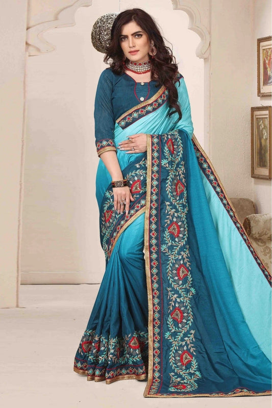 Teal and Blue Dola Silk Designer Saree NCSD11210625