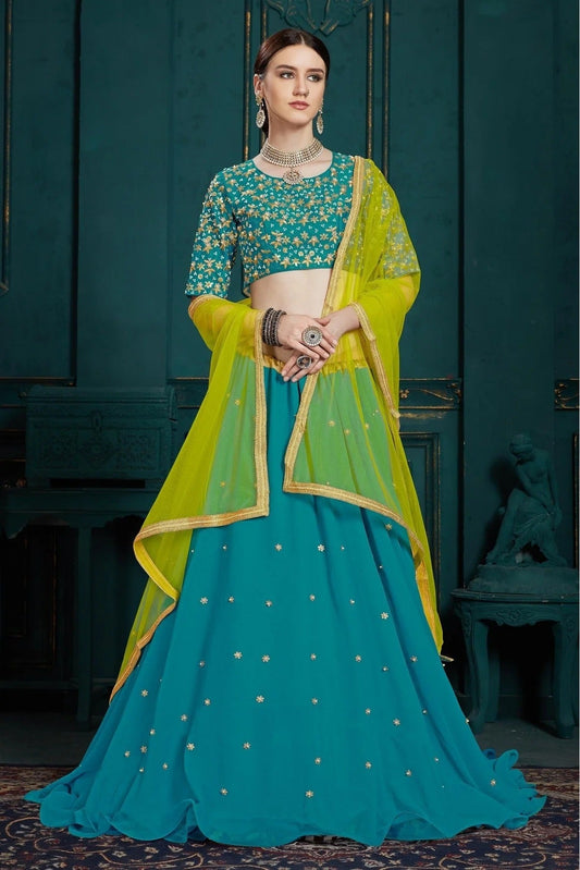 Teal and Blue Georgette Sequins Lehenga Choli NCLC10810514