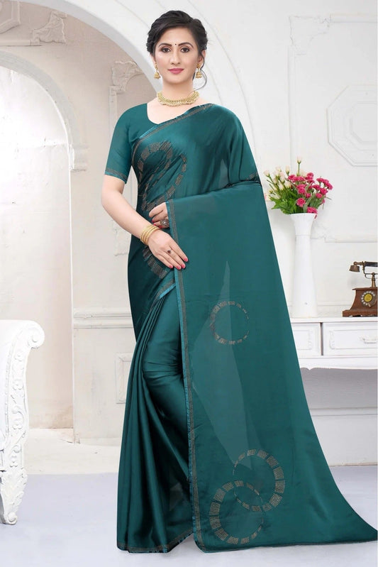 Teal and Blue Satin Designer Saree NCSD11210724